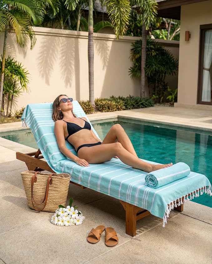 Cotton Turkish Beach Towel with Towels Oversized 36"x72" Pool Absorbent Extra Large Quick Dry Sand Travel Towel (Aqua Satin, 4 Pack)