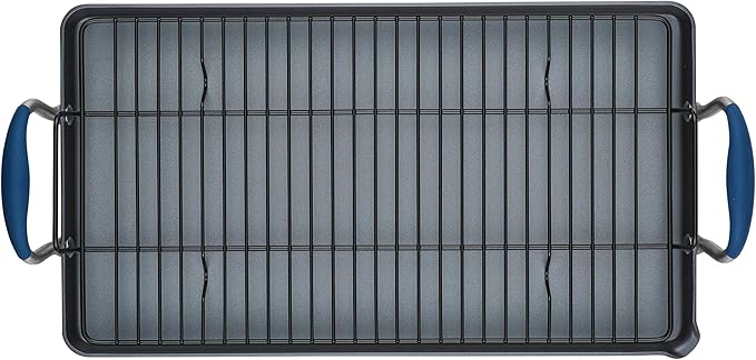 Anolon Advanced Home Hard Anodized Nonstick Double Burner/Flat Grill/Griddle Rack, 10 Inch x 18 Inch, Indigo