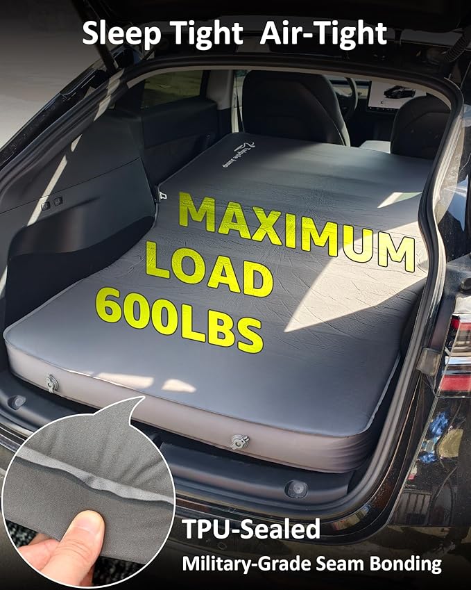 for Tesla Model Y Mattress Memory Foam, 4 inch Comfortable SUV Sleeping Pad with Powerful Air Pump, Inflatable Car Bed for Camping & Road Trips (Gray)