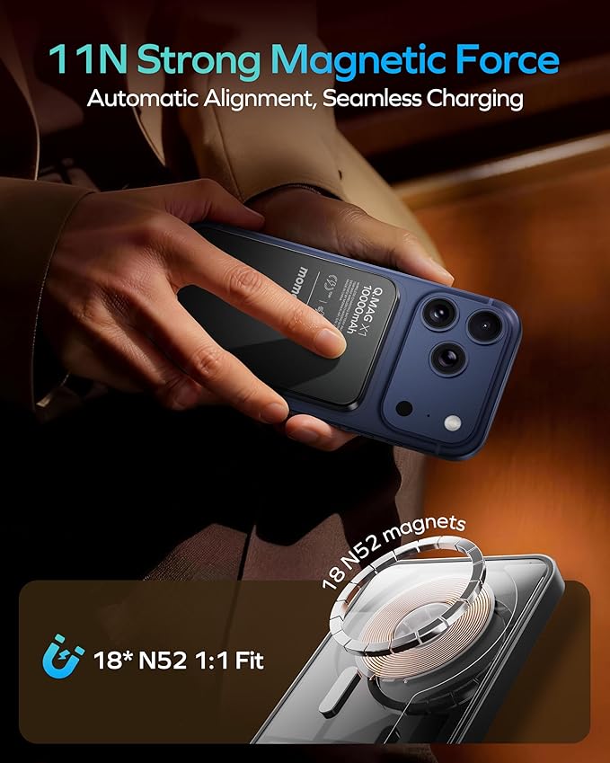 MOMAX 2 Pack Q.MAG Portable Charger Wireless 10000mAh, 0.5" Slim Power Bank Fast Charging Magnetic Battery Pack for iPhone Air/17 Pro Max/17 Pro/16/15/14/13/12 (1*USBC Port PD20W, No Lighting)