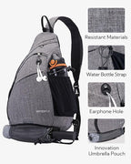 WATERFLY Sling Bag Crossbody Backpack: Over Shoulder Daypack Casual Cross Chest Side Pack