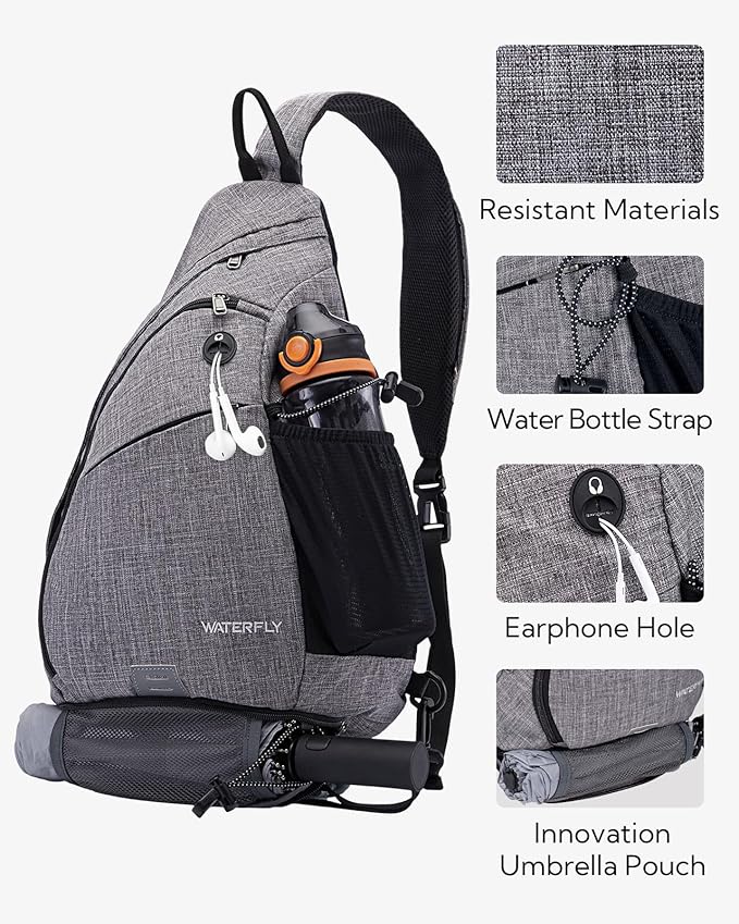 WATERFLY Sling Bag Crossbody Backpack: Over Shoulder Daypack Casual Cross Chest Side Pack