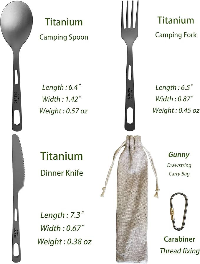 Titanium Spork and Spoon, 6.8" Camping Spork and Soup Spoon, Ultra-Light Eco-Friendly Travel Cutlery Set