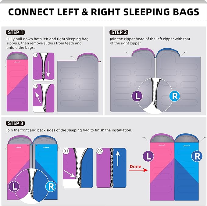 Clostnature Sleeping Bag for Adults and Kids - Lightweight Camping Sleeping Bag for Girls, Boys, Youths, Ultralight Backpacking Sleeping Bag for Cold Weather - Compression Sack Included(Right Zipper)