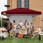 EAGLE PEAK Pop Up Canopy Tent with 1 Sidewall, Easy Setup Event Tent, Outdoor Sun Shade, Wheeled Carry Bag, Stakes and Guy Ropes, Instant Canopy 10x10, Burgundy