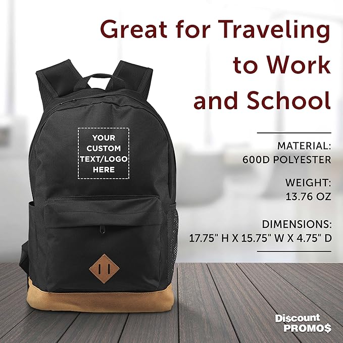 DISCOUNT PROMOS Custom Multipurpose Laptop Backpacks Set of 10/40/80, Personalized Bulk Pack - Lots of Features for Everyday Use, Perfect for Employess, Businessman - Black