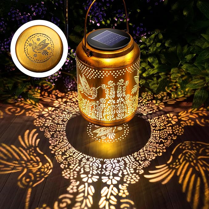 Hyrion Hummingbird Solar Lanterns Outdoor Waterproof Metal Hanging Lights, Garden Decor Mother Day Gift for Women Mom Grandma Solar Decorations for Yard, Patio, Backyard, Porch, Lawn