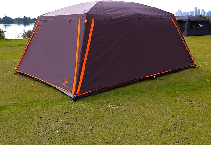 KTT Extra Large Tent 12 Person,Awning Family Cabin Tents,2 Rooms,3 Doors and 3 Windows with Mesh,Straight Wall,Waterproof,Double Layer,Big Tent for Outdoor,Picnic,Camping,Family Gathering