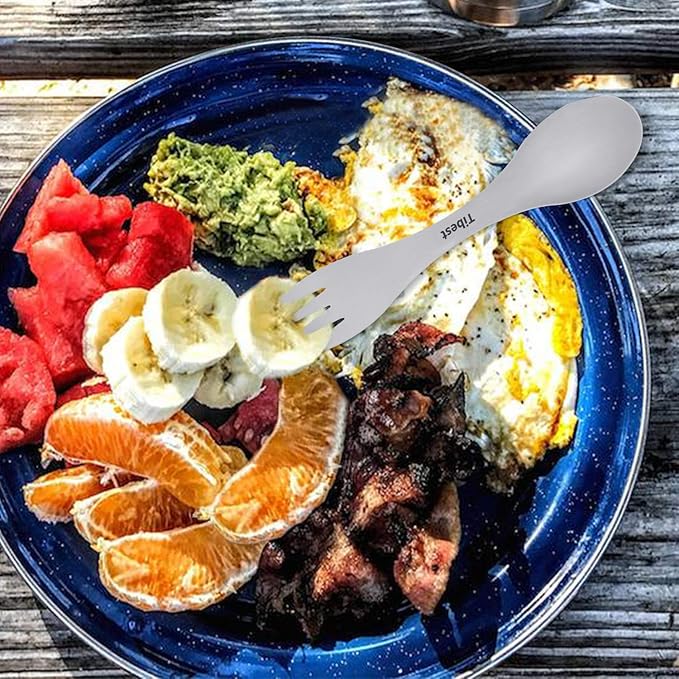 2 in 1 Titanium Spoon and Fork Combo Backpacking Utensils Lightweight Eco-Friendly Spork for Camping Backpacking Hiking Travel etc (2 Pack)