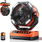 Camping LED Fan with Light, 40000Max Rechargeable Battery Powered Outdoor Tent Fan with Light and Hook, 4 Speed, Personal USB Desk Fan for Camping, Fishing, Power Outage,Hurricane, Worksite