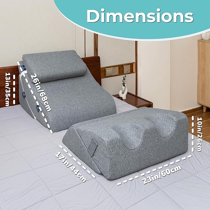 6pc Adjustable Orthopedic Wedge Pillow Set – Relieve Acid Reflux, Snoring, Back Pain & Post-Surgery Discomfort (Grey)