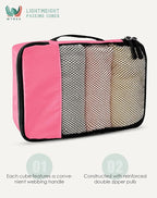 WTREE 4-Piece Packing Cubes Travel Accessories Set for Suitcases - Luggage Organizer Bags with Double Zipper - Mesh Top - Small - Pink