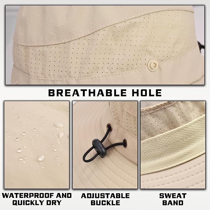 Sun Hats for Men Women, UPF50+ Protection Safari Hat,Wide Brim Fishing Hat with Neck Flap,Bucket Hats for Beach Hiking