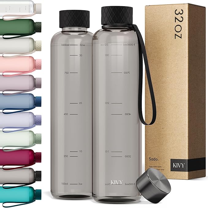 KIVY Tritan Water Bottle 2nd Generation (Dark Clear, 32oz)