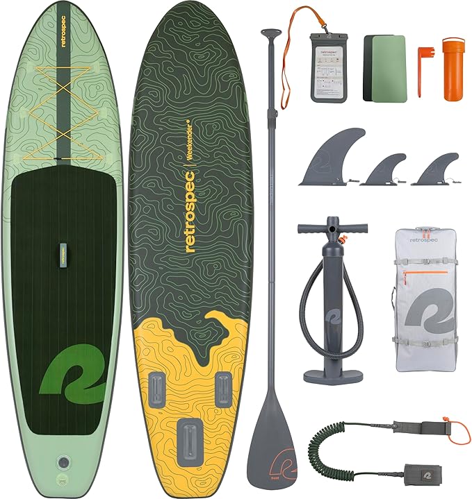 Retrospec Weekender Inflatable Stand Up Paddle Board Includes Paddle, Pump, and Accessories 10’6” Lightweight iSUP, Puncture Resistant Inflatable Paddle Board for Adults