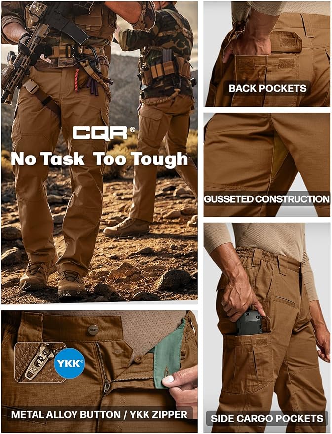 CQR Men's Tactical Pants, Water Resistant Ripstop Cargo Pants, Lightweight EDC Work Hiking Pants, Outdoor Apparel