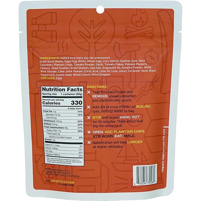 GOOD TO-GO Ranchero Scramble (Single Serving) | Camping & Backpacking Food | Just Add Water Backpacking Meals | Good To-Go Dehydrated Meals Taste Better Than Freeze Dried Food