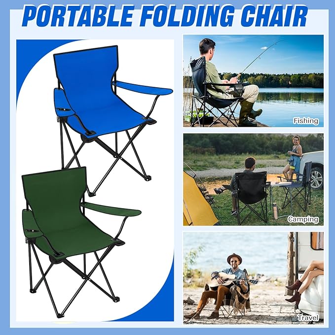 Huwena 10 Pack Folding Camping Chairs Bulk with Cupholder Carry Bags Lightweight Camp Chairs Collapsible Portable Outdoor Lawn Chair for Picnic, Beach, Outside
