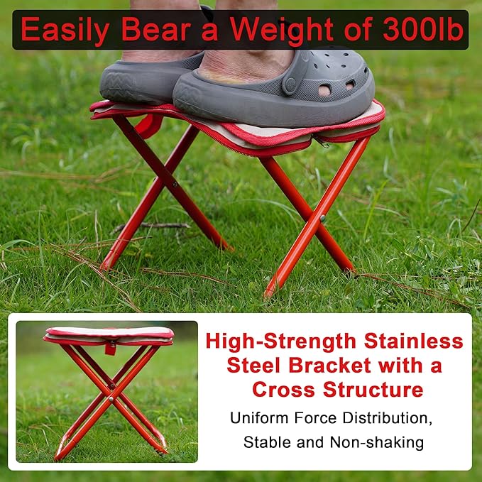 Portable Stool - Small Folding Stool Hold Up to 300 LBS, Fit for Camping, Fishing, Hiking, Gardening and Beach, Camping Seat with Carry Bag