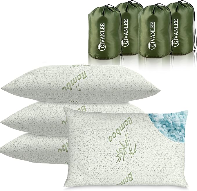 4 Pack Camping Pillow for Sleeping,Shredded Memory Foam Travel Pillow Compact & Packable with Storage Bag,Soft Cover,Small Pillow for Backpacking Hiking Gear & Accessories