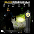2000 Lumens Rechargeable Headlamp, 3800mAh Proximity Sensor Headlamp & Right-Angle LED Flashlight, Magnetic Base, TIR Lens, IP68 Waterproof, Hands-Free Sensing Control