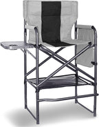 30" Tall Directors Chair with Side Table, 400LBS Bar Height Folding Camping Chair for Makeup Artists, Outdoor Events, Portable Foldable Chair with Cup Holder & footrest - Gray/Black