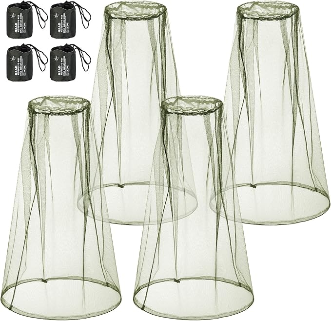 HESTYA 4 Pack Mosquito Bug Net Mesh for Head Mosquito Head Net Face Neck Fly Netting Hood from Insect Bugs Gnats for Outdoor