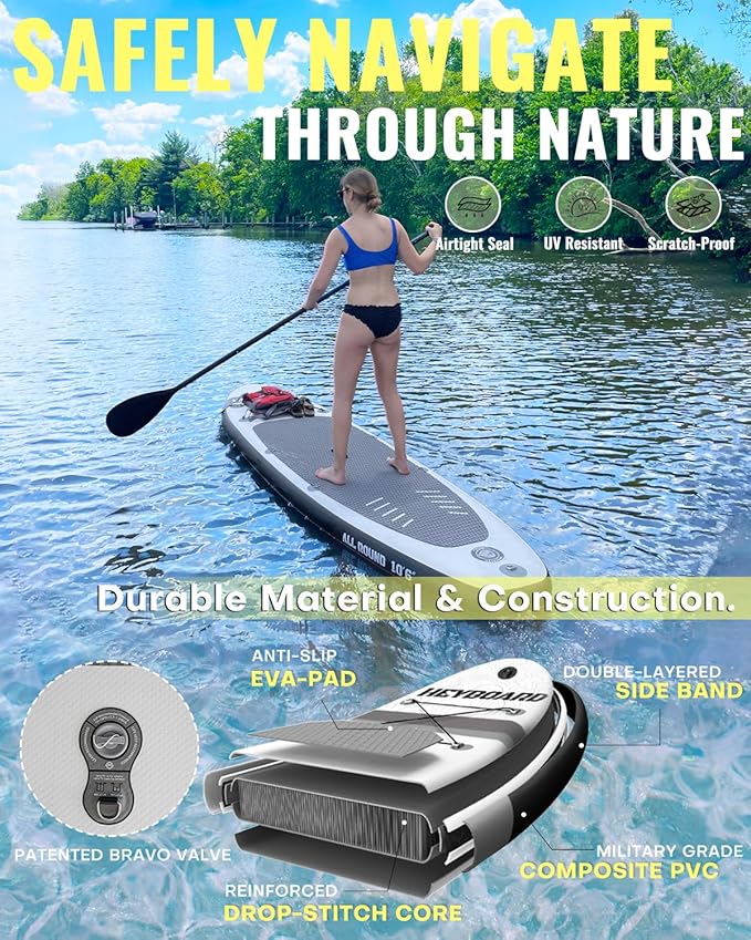 HEYBOARD Inflatable Stand Up Paddle Board 10'6"×32"×6" Standup Paddleboard with Premium SUP Accessories & Backpack, Non-Slip Deck, Waterproof Bag, Leash, Paddle, Hand Pump