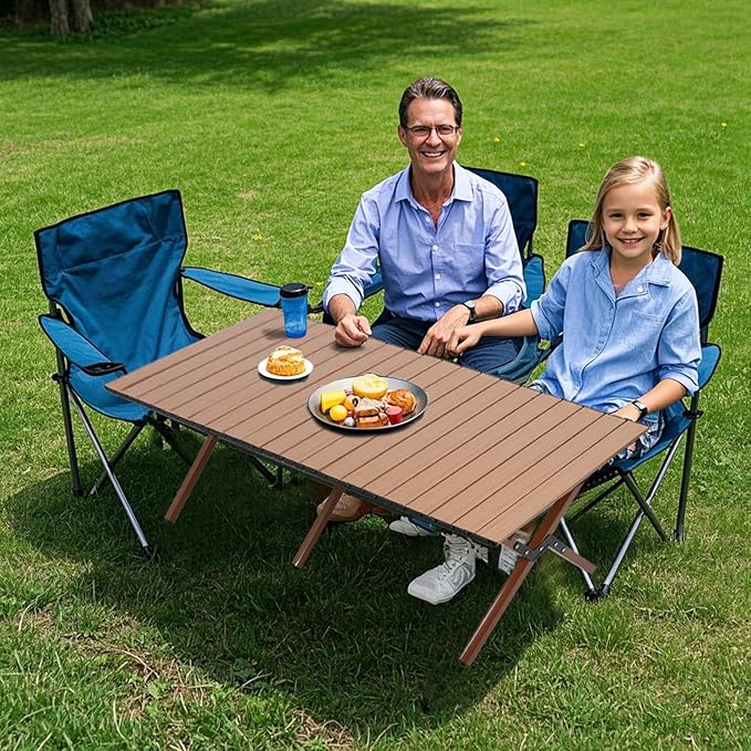 Camping Table High Load Bearing Metal Folding Portable Picnic Table for Outdoor BBQ Beach