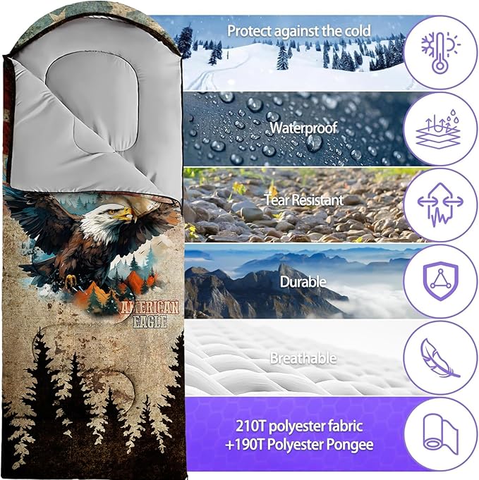 Sleeping Bags for Adults Youth Kids,3D Printing Camping Sleeping Bag for Girls Boys Lightweight Waterproof Cold/Warm Weather Sleeping Bag for 3 Seasons