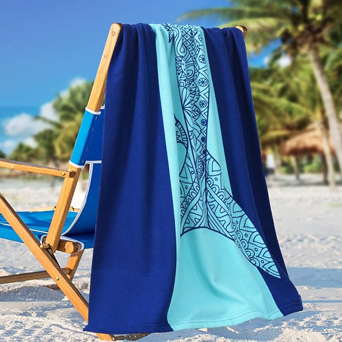 Genovega Oversized Terry Beach Towel 36 x 72 in Soft Extra Large Big Pool Swim Towels for Adult XL Clearance Big Travel Blanket Cruise Vacation Accessories Essentials Lounge Chair Cover Shark