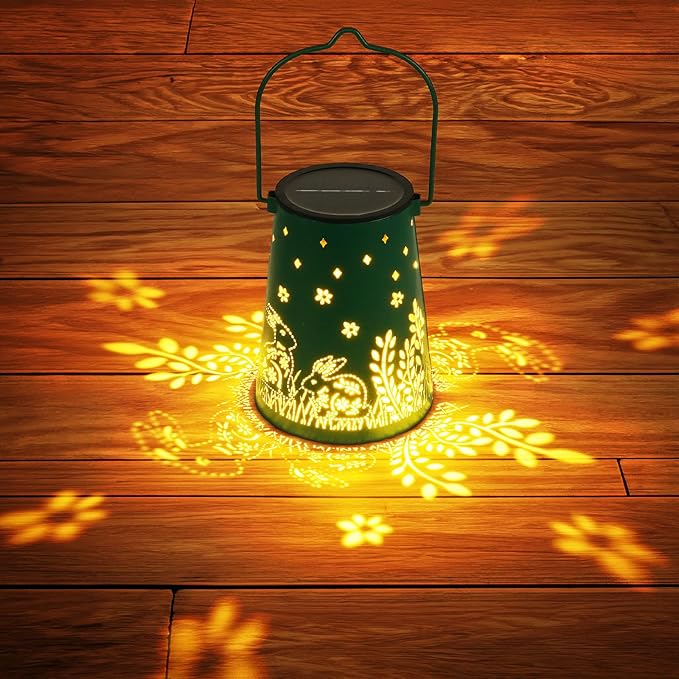 Homemory Solar Lanterns Rabbit Lights Outdoor Waterproof Garden Decor Women Gifts for Birthday, LED Hanging Solar Lights Metal Lantern Decoration Outside for Yard, Patio, Backyard, Porch, Lawn