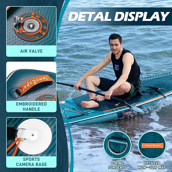 InnoExpo 11' Inflatable Stand Up Paddle Boards with Premium Accessories, Wide Stable SUP Paddle Board Design, Non-Slip Comfort Deck for Youth & Adults