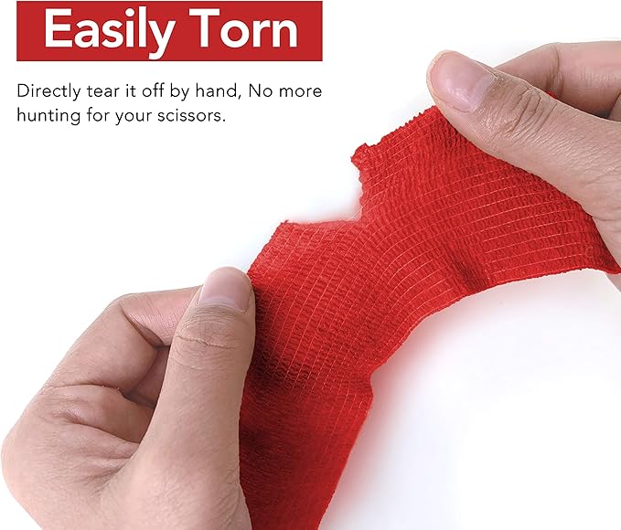 RISEN Cohesive Bandage 2” x 5 Yards, 6 Rolls, Self Adherent Wrap Medical Tape, Adhesive Flexible Breathable First Aid Gauze Ideal for Stretch Athletic