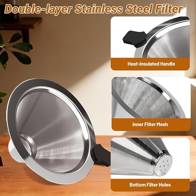 Coffee Pour Over 27.1oz 800ml High Borosilicate Glass Pour Over Coffee Maker Set Camping with Reusable 304 Stainless Steel Filter Hand Brew Carafe Drip Suitable for Electric Ceramic Stove