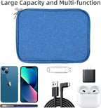 Electronics Organizer - Travel Cable Organizer Bag, Water Resistant Double Layers Pouch for Cord, iPhone, iPad Mini - Gift for Men Electronic Accessories Storage Case with 5 Cable Ties, Blue