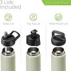 SipX™ Triple-Insulated Stainless Steel Water Bottle 25oz. With 3 Lids, BPA-Free Reusable Insulated Water Bottle Keeps Cold 24 Hours, Metal Water Bottle Made Of Sustainable Material For Hiking & Biking