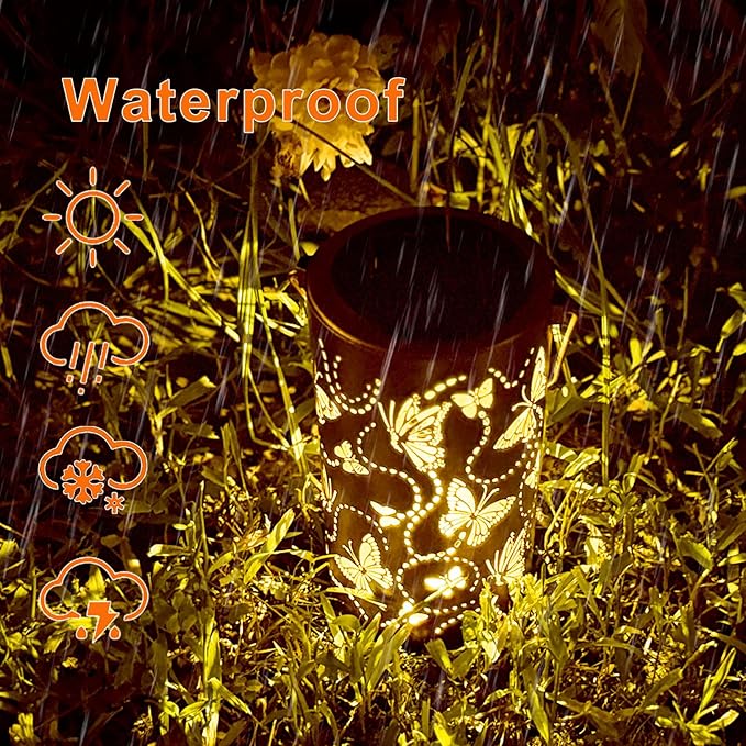 Butterfly Solar Lantern Outdoor Waterproof,Birthday Gifts for Women Mom,Solar Garden Decor,Metal Hanging Decorative Lights for Outside,Yard,Patio,Porch,Christmas,Thanksgiving