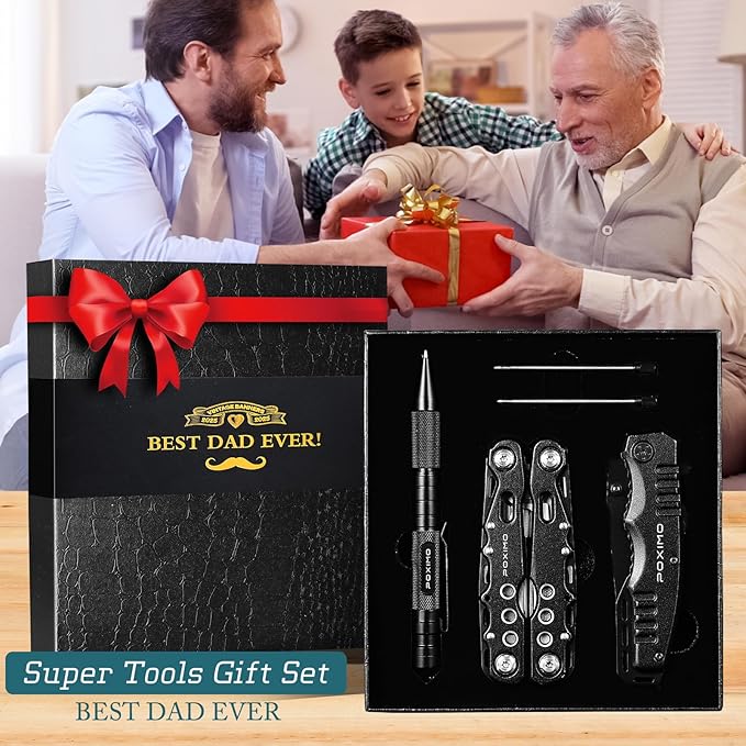 Multitool Gifts for Father, Dad Gift Set with 14 in 1 Multi-tool Pliers, Pocket Knife & Tactical Pen | Premium EDC Survival Kit for Camping, Car Emergency | Unique Practical Gift for Father Dad Him