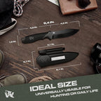 WOLF-III Full Tang Survival Knife with Fire Starter and Sheath - Stylish Tactical Fixed Blade - Made of D2 Steel - Bushcraft and Camping Knife - With Belt Loop, Plug Lock & Multi Lok