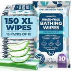 Body Wipes For Adults Bathing No Rinse 150pc XL - Ultra Thick Shower Wipes For Men Women - Personal Cleansing, Hygiene & Camping Essentials, Elderly Care, Travel, Incontinence Disposable Washcloths