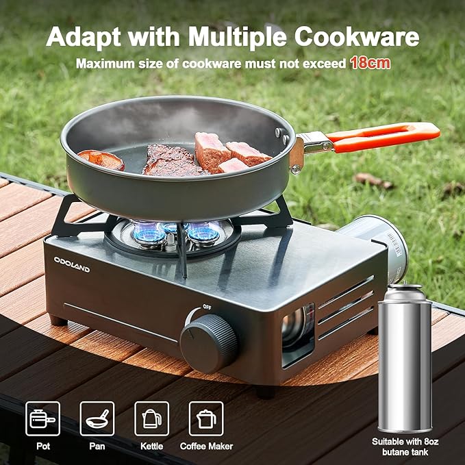 Odoland 7500BTU Camping Butane Stove with Compact Carry Case, CSA Certified Portable Gas Stove for Backpacking,Picnic,Outdoor Adventures,Black