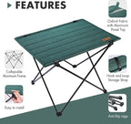 VILLEY Folding Camping Table with Carry Bag, Portable Lightweight Beach Table with Oxford Fabric and Reinforced Aluminum Panel for Outdoor, Camping, Picnic, Backyards, BBQ