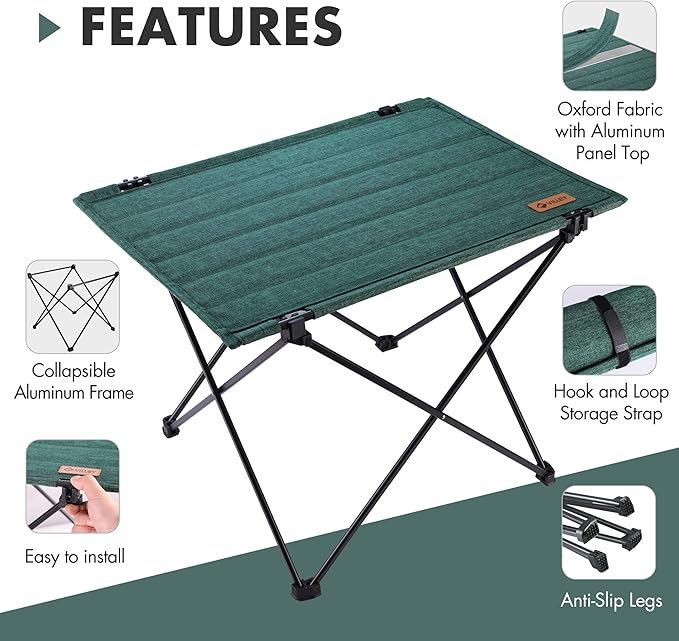 VILLEY Folding Camping Table with Carry Bag, Portable Lightweight Beach Table with Oxford Fabric and Reinforced Aluminum Panel for Outdoor, Camping, Picnic, Backyards, BBQ