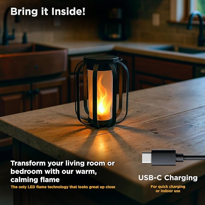 Modern Solar Lanterns Outdoor Waterproof - Patented Flickering LED Flame Effect, IP65 Waterproof, Matte Black Finish, Hanging Solar Lights for Outside for Patio, Garden, Porch, Outdoor Decor (1 Pack)