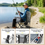 Heavy Duty Camping Chairs 600D Oxford Portable Folding Chair - Extra Wide Armrests, Cup Holder & Cooler Bag, Supports 350lbs, Ideal for Outdoor, Beach, Picnic & Sports