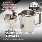 COLETTI Bozeman Super Bundle — Camping Coffee Pot, 2x Glass Globes, 100-Pack of Natural Filters — Camping's Best Percolator – Pure Stainless Steel [9 Cup Bundle]