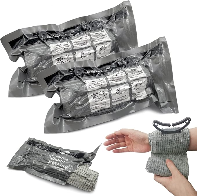 6 Inches 2 Pcs Madicare Israeli Bandage Trauma Dressing, First Aid, Medical Compression Emergency Bandage (6 inch 2 pcs)