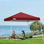 EAGLE PEAK 10x10 Slant Leg Pop-up Canopy Tent Easy One Person Setup Instant Outdoor Beach Canopy Folding Portable Sports Shelter 10x10 Base 8x8 Top (Burgundy)