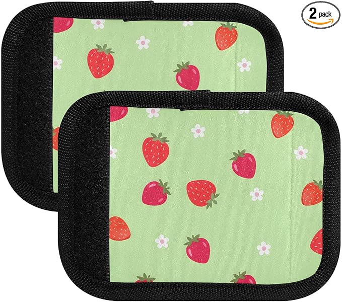 Strawberry Green Luggage Handle Wrap for Suitcase Luggage Tags Handle Covers Identifiers Soft Decorations Travel Accessories 2 Pack